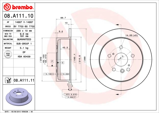 FREN DISKI ARKA DUZ 288-5 LEXUS RX 03-08