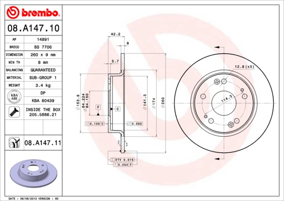 FREN DISKI ARKA DUZ 260-5 - HONDA CIVIC 2007 2011 HB-SEDAN/CIVIC 2012 2013 SEDAN
