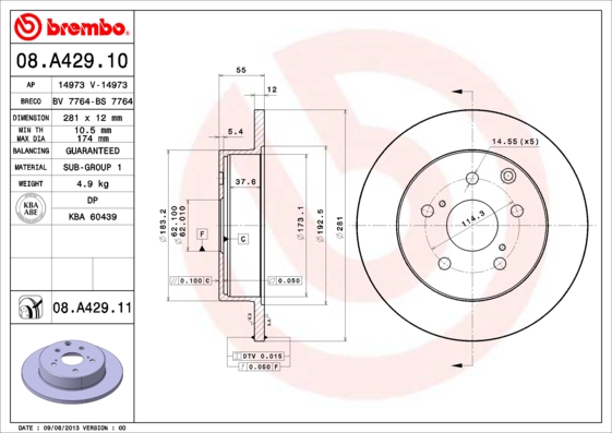 FREN DISK ARKA DUZ 281-5 TOYOTA RAV4 06 11 /RAV4 13