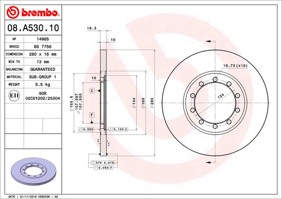 FREN DISKI ARKA 280MM A.ÇEKER FORD TRANSIT V347 2.4 TDCI 06-