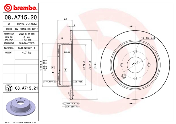 FREN DISKI ARKA 292-4 NISSAN CUBE 09-TIDA 1.6 1.8 1.5DCI 07-12