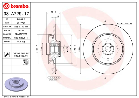 ARKA FREN AYNASI ADET PORYALI SENSOR ILE PARTNER-BERLINGO-P308-P5008-P3008 08 C4 PICASSO 1.4-1.6