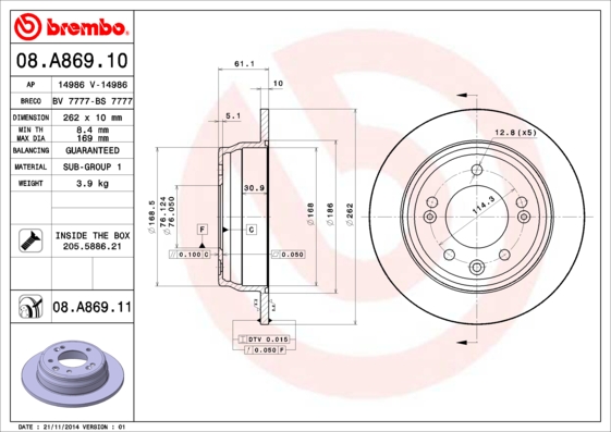 FREN DISKI ARKA DUZ- 262-5 - HYUNDAI I30 08 11/IX35 11 13/KIA CEED 08 11/SPOARTAGE 11 13