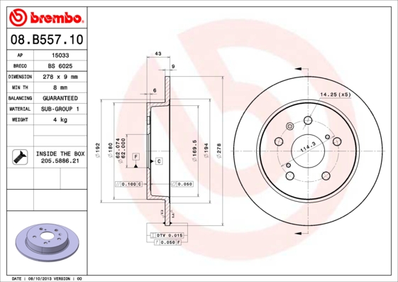 FREN DISK ARKA DUZ- 278-5 - SUZUKI SX4 2006