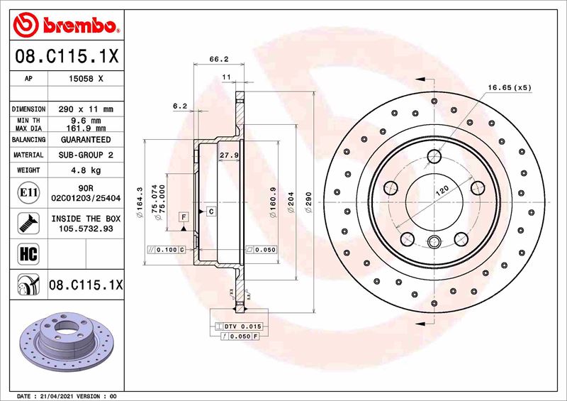FREN DISKI ARKA BMW 1SERISI F20 12/2010- XTRA LINE - XTRA DELIKLI
