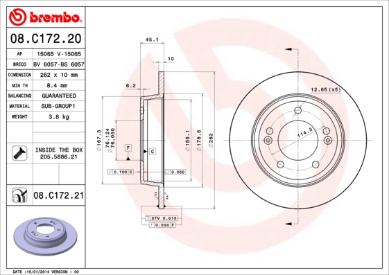 FREN DISKI ARKA DUZ 262-5 - KIA CERATO 13 SOUL 14 CEED 12 HYUNDAI I30 12