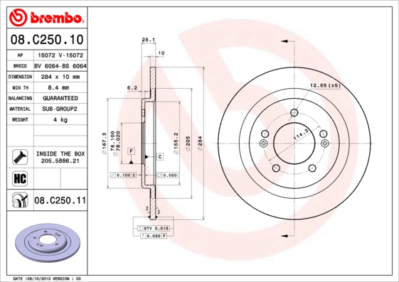 FREN DISK ARKA DUZ 284-5- KARBONLU HYUNDAI I30 1.6 CRDI 2011 2017 HYUNDAI I30 1.6 GDI