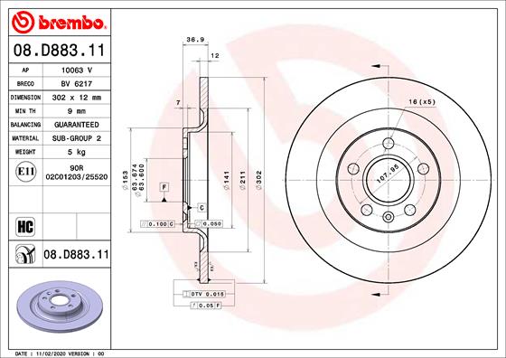 ARKA FREN DİSKİ VOLVO XC40 536 2017 2021 CAP 302X 5 BIJON 16 İNÇ