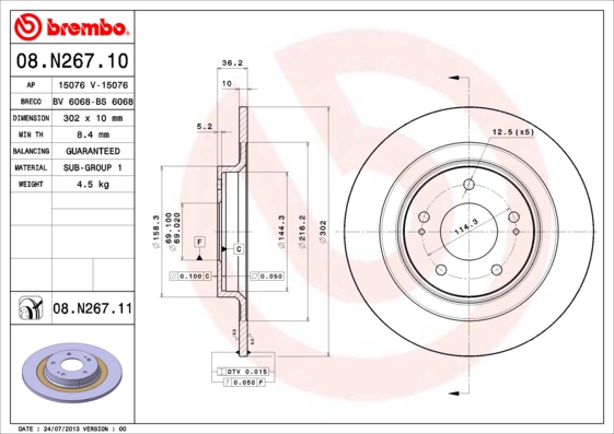 DISK FREN ARKA DUZ 302-5 MITSUBISHI ASX 1.6-1.8-2.2 10 OUTLANDER 2.0-2.2 12