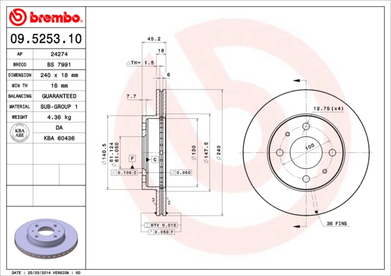 ÖN FRENDİSKİ NISSAN 100 NX 90 94 SUNNY II 86 88 SUNNY III 91 00 240X45.1X18 4 DELİK