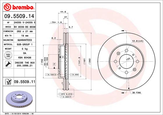 FREN DISKI ON HAVALI- 262-4 - HONDA CIVIC 94-01 1.4-1.6-CIVIC 01-05 VTEC/ROVER-25 00 06