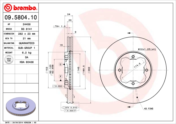 FREN DISKI ON HAVALI 282-4 - HONDA ACCORD 90 98 2.2-2.4/ROVER-600 94 00