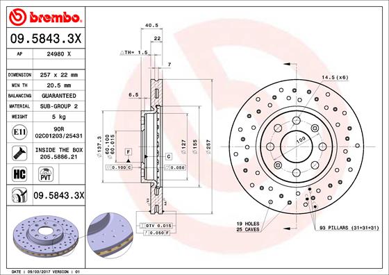 ÖN FREN AYNASI CORSA D 07 CORSA E 14 ADAM 13 PUNTO EVO-GRANDE PUNTO 05 257X22X4DL HAVALI 14İNÇ 55700921