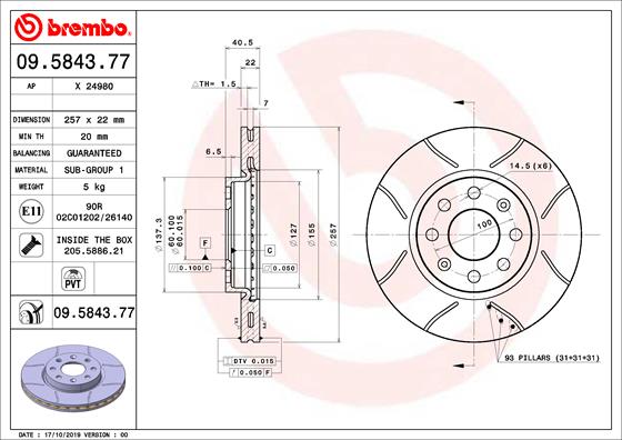 ÖN FREN AYNASI CORSA D 07 CORSA E 14 ADAM 13 PUNTO EVO-GRANDE PUNTO 05 257X22X4DL HAVALI 14İNÇ 55700921