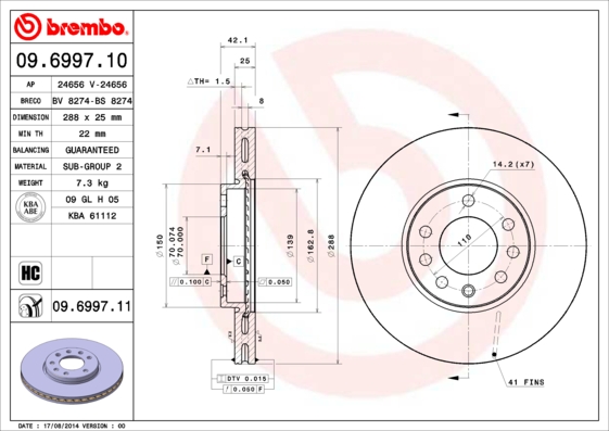 ÖN FREN AYNASI VECTRA B 96 02 SAAB 9-2/9-3 93 03 288X25X7DLXHAVALI 32025723-569357-93182306