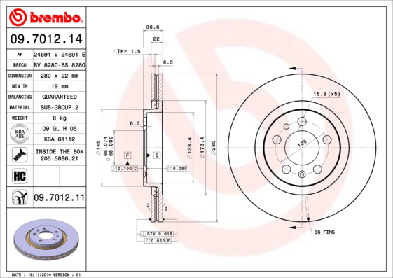 ÖN FREN AYNASI GOLF IV 97-06 BORA 98-05 OCTAVIA 99 TOLEDO II-LEON 99-06 A3 99 280X22X5DLXHAVALI 986478852-DF2804-DF2804BP