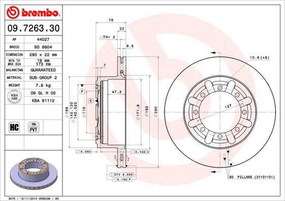 FREN DİSKİ NISSAN ATLEON 09/00- -NISSAN CABSTAR F24M. F24W 09/06-12/13-NISSAN CABSTAR E TL. VL 0