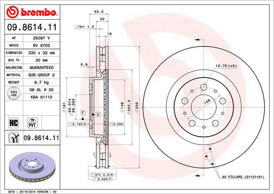 ÖN FREN AYNASI VOLVO S60 2.5T AWD 384 2003-2010 V70 II 284 2003-2007 330X5DL