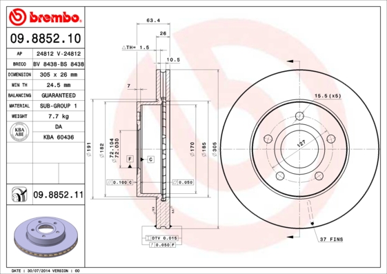 FREN DISK ON HAVA KANALLI 305-5 JEEP CHEROKEE 98 - 04