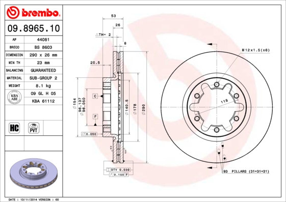 FREN DİSKİ NISSAN ATLEON 09/00- -NISSAN CABSTAR F24M. F24W 09/06-12/13-NISSAN CABSTAR E TL. VL 0