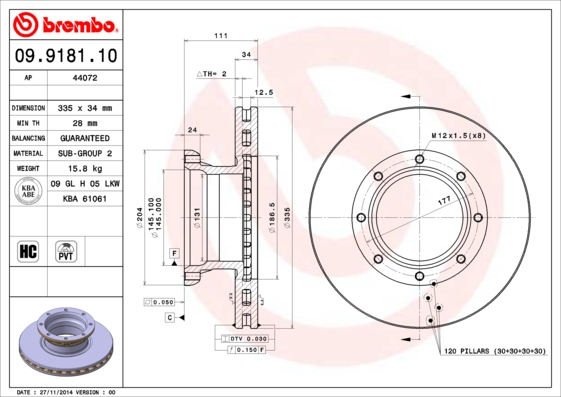 FREN DİSKİ MERCEDES-BENZ ATEGO 01/98-10/04-MERCEDES-BENZ ATEGO 2 01/04- -MERCEDES-BENZ ATEGO 3 04/13
