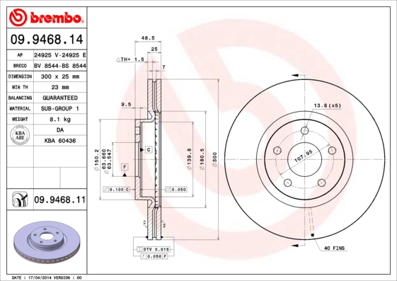 ÖN FREN AYNASI ADET FOCUS 04-12 CMAX 07-10 S40 06-10 C30 10-12 C70 06-13 V50 05-12 278X25X5DLXHVLI