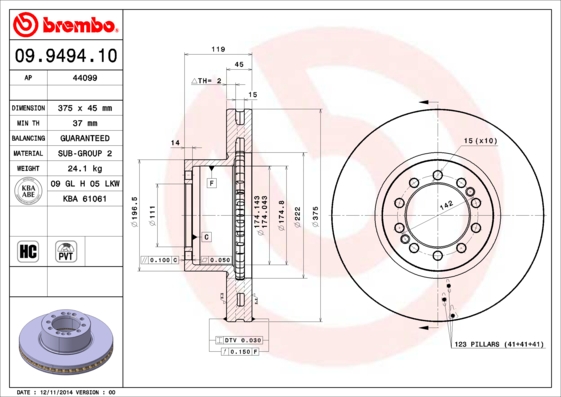 FREN DİSKİ RENAULT TRUCKS D 01/13- -RENAULT TRUCKS MIDLUM 01/00- -VOLVO FL II 05/06- -VOLVO FL III 0