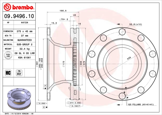 FREN DİSKİ RENAULT TRUCKS D 01/13- -RENAULT TRUCKS MIDLUM 01/00- -VOLVO FL II 05/06- -VOLVO FL III 0