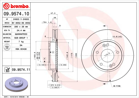 FREN DISKI ON HAVALI 280-5 - HYUNDAI TUCSON 04-10/SPORTAGE 04-10/SONATA 2005 2011 2.0 CRDI