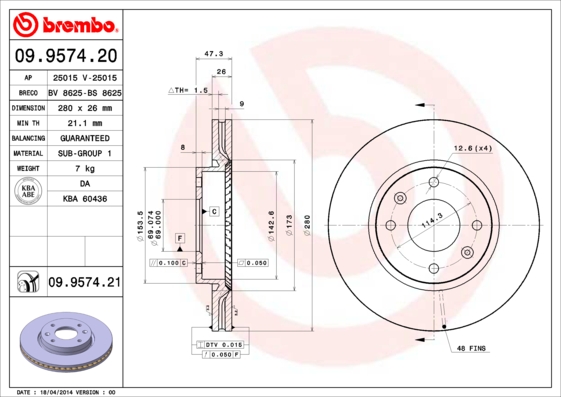 FREN DISKI ON HAVALI 280-4 - HYUNDAI ELANTRA 04 06/SONATA 01 04/KIA MAGENTIS 00 05 UV COATED