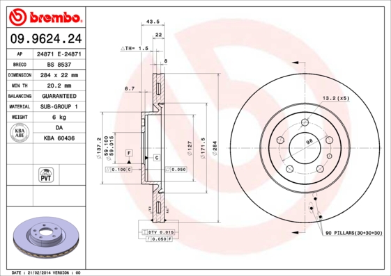 FREN DISKI ON 284.5 MM KAPLAMALI FIAT DOBLO 1.4 1.3JTD 1.6JTD 10-ALFA ROMEO 156 2.0 2.4