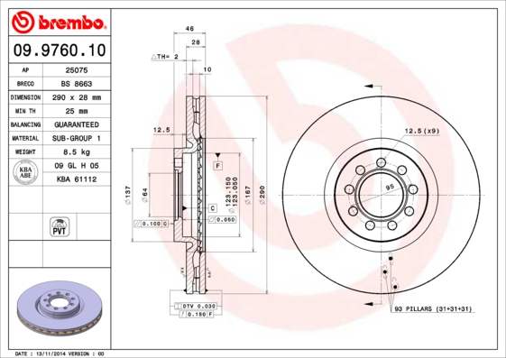 FREN DISK ON HAVA KANALLI 290-9- IVECO DAILY IV 2006 2011 IVECO DAILY V 2011 2014