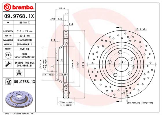 FREN DİSKİ. ARKA. 310 / 22-20 MM . KAPLAMALI 986479466-DF4785