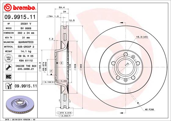 ÖN FREN AYNASI ADET AUDI A6 7.04 A8 4D2.4D8 ZIRHLI ARAÇ 02 PHAETON 02 360X34X5DLXHAVALI 986479302-986479B97-DF4268-DF4268S