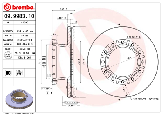 FREN DİSKİ IVECO EUROCARGO I-III 01/91-09/15-IVECO EUROCARGO IV 05/13- -IVECO EUROCARGO V 09/15- -IV
