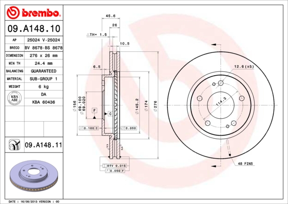 FREN DISK ON 276-5 UV COATED MITSUBISHI:LANCER 08 12 1.5-1.6-1.8/LANCER 2.0 MIVEC EVO-X 08-