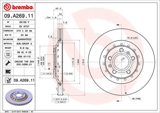 FREN DİSKİ ARKA AUDI-A8 D3 4E2-4E8 VOLKSWAGEN-PHAETON 3D1-3D2-3D3-3D4-3D6-3D7-3D8-3D9 986479062-DF4269