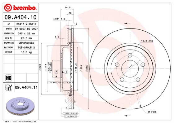 FREN DISKI ON ON UV COATED 345-5 CHRYSLER R300 C LX 04-12