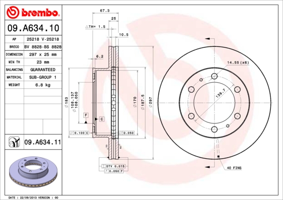 FREN DISKI ON HAVALI- 297-6 UV COATED TOYOTA HILUX-VIGO 05 15 4WD KUN25