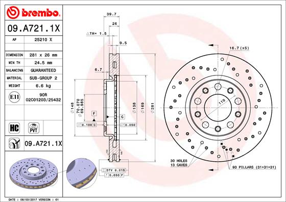 ÖN FREN AYNASI ALFA ROMEO GIULIETTA 1.4TB-1.6JTDM 10 FIAT 500X 1.4-1.3DMT-1.6DMTJ 14 281X5DXHAVALI DELİKLİ --DF6450