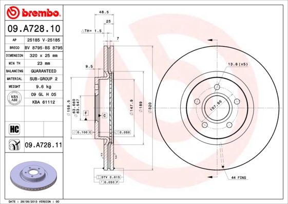 ÖN FREN AYNASI VOLVO S40 2004-2012 C70 II 2006-2013 V40 2012 V50 2004-2012 320 X5-DL