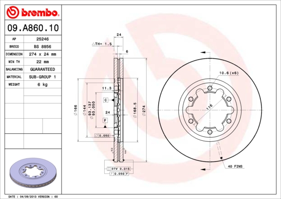 ÖN FREN DISK HAVALI 273.7MM RANGER 4X4 98 06 MAZDA B2500 98 06 4X4