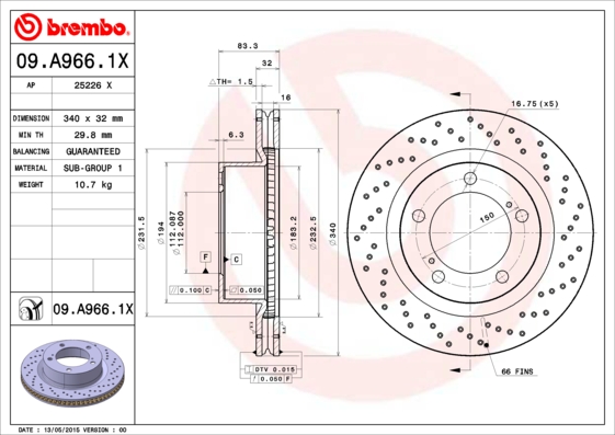 DISK FREN ON HAVALI 340-5 TOYOTA LANDCRUSIER 2008 XTRA