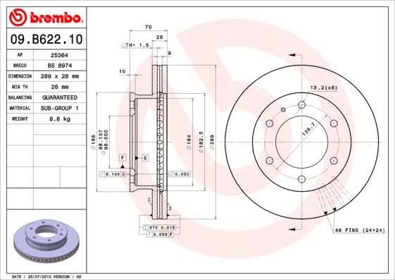 ON FREN DISK AYNASI MAZDA B2500 2.5 D BT50 4 4 05-11 FORD RANGER 05 11 289 6