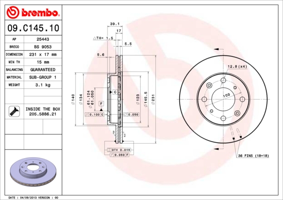 FREN DISK ON HAVALI 231-4 - HONDA JAZZ 02 08