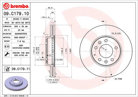 FREN DISK ON HAVA KANALLI 283-5 UV COATED MAZDA 6 03 - 08