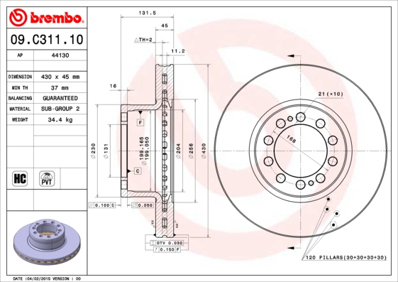FREN DİSKİ MERCEDES-BENZ ACTROS MP4-MP5 07/11- -MERCEDES-BENZ ANTOS 07/12-12/18-MERCEDES-BENZ AROCS