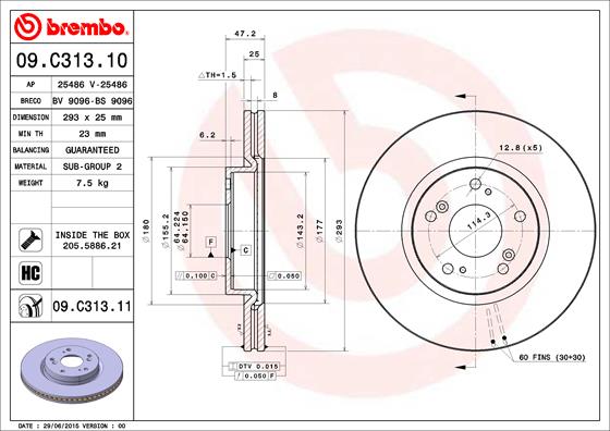 FREN DISK ON HAVA KANALLI 293-5- HONDA CIVIC 2012 IX FK-CIVIC 2017 X FC