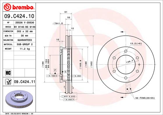 ON FREN DISKI FORD RANGER TKE 2.2-3.2 11 MAZDA BT 50 2.2TDCI 12 /