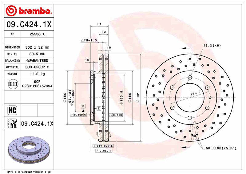ON FREN DISKI FORD RANGER TKE 2.2-3.2 11 MAZDA BT 50 2.2TDCI 12 /